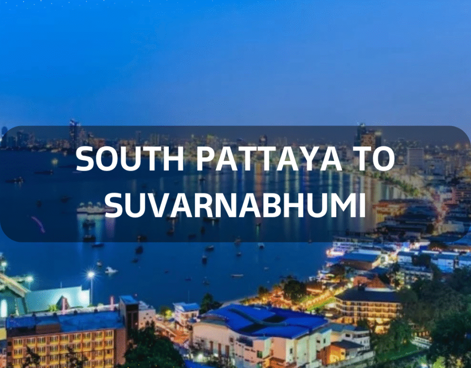 South Pattaya beachfront view showcasing MWS taxi transfer route to Suvarnabhumi Airport with scenic coastal backdrop