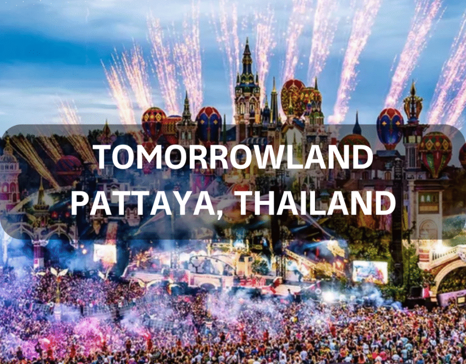 Colorful Tomorrowland Thailand festival venue in Pattaya with MWS taxi service providing event transportation